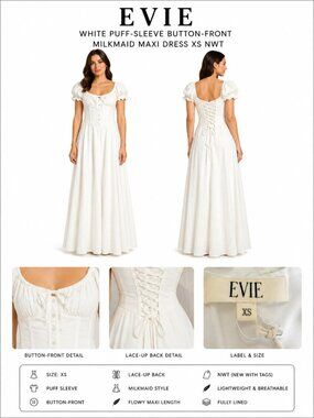 EVIE WHITE PUFF SLEEVE MILKMAID MAXI DRESS XS NWT